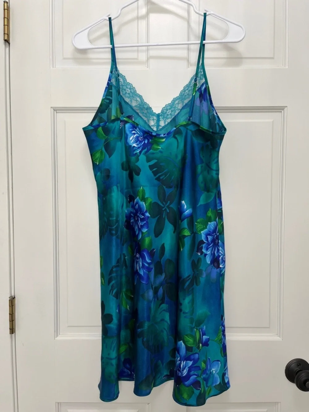 Y2K Tropical Floral & Monstera Leaf Print Satin Slip Dress - Size Large